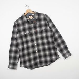 Levi’s Ombre Plaid Flannel Shirt XXL Relaxed Fit NWT Black White Grunge Workwear